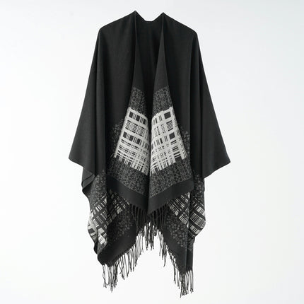 Women's Winter Warm Poncho Cape Fringe Blanket Shawl Wrap Cardigan