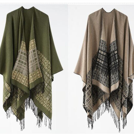 Women's Winter Warm Poncho Cape Fringe Blanket Shawl Wrap Cardigan