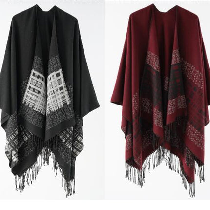 Women's Winter Warm Poncho Cape Fringe Blanket Shawl Wrap Cardigan