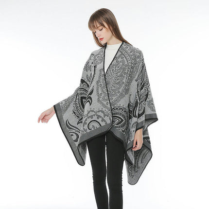 Women's Fashion Shawl Large Wrap Poncho Style Scarf - Thick Vintage Patchwork Cape Winter Scarf