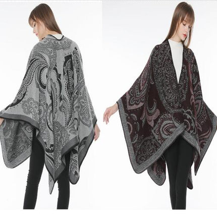 Women's Fashion Shawl Large Wrap Poncho Style Scarf - Thick Vintage Patchwork Cape Winter Scarf