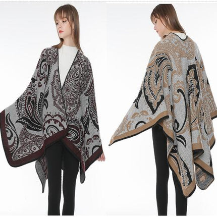 Women's Fashion Shawl Large Wrap Poncho Style Scarf - Thick Vintage Patchwork Cape Winter Scarf