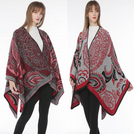 Women's Fashion Shawl Large Wrap Poncho Style Scarf - Thick Vintage Patchwork Cape Winter Scarf