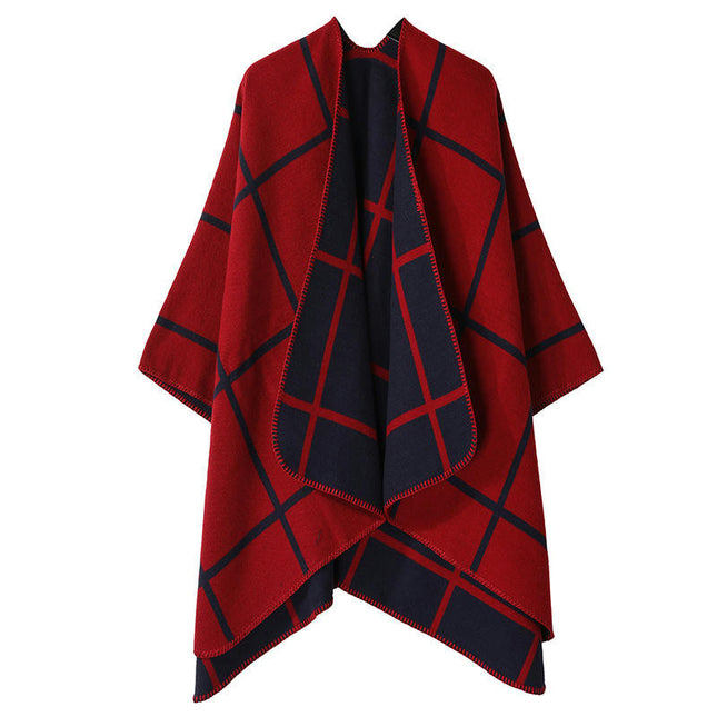 Women's Thickened Faux Cashmere Shawl Lengthened Splicing Lapel Scarf Cape Coat