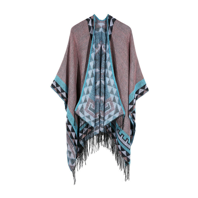 Women's Warm Shawl Scarf Extended Cardigan Woolen Sweater Fashion Classic Poncho Scarf