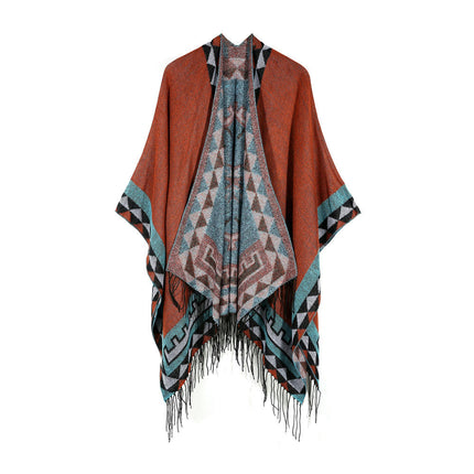 Women's Warm Shawl Scarf Extended Cardigan Woolen Sweater Fashion Classic Poncho Scarf