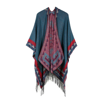 Women's Warm Shawl Scarf Extended Cardigan Woolen Sweater Fashion Classic Poncho Scarf