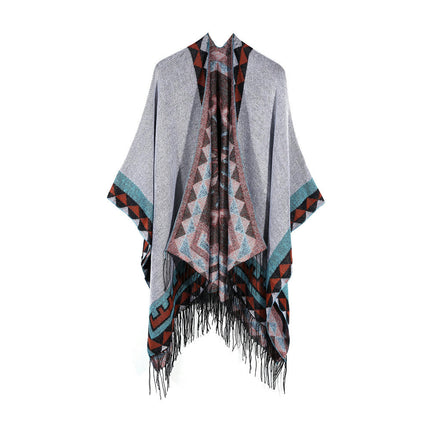 Women's Warm Shawl Scarf Extended Cardigan Woolen Sweater Fashion Classic Poncho Scarf