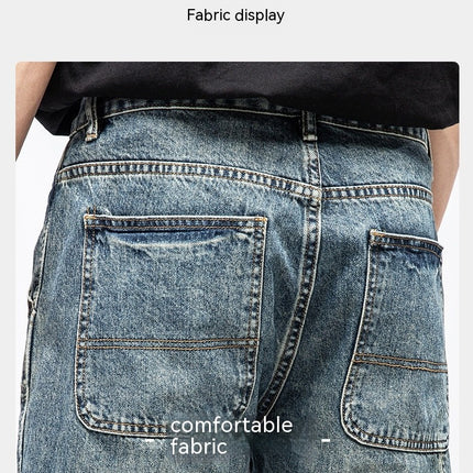 Men's Casual Loose Fit Multi-Pockets Cargo Denim Shorts