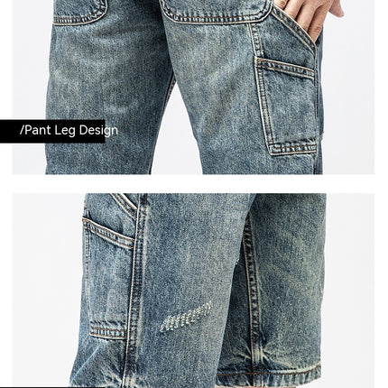 Men's Casual Loose Fit Multi-Pockets Cargo Denim Shorts