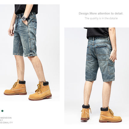 Men's Casual Loose Fit Multi-Pockets Cargo Denim Shorts