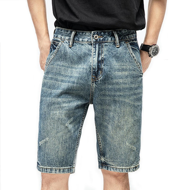 Men's Casual Loose Fit Multi-Pockets Cargo Denim Shorts