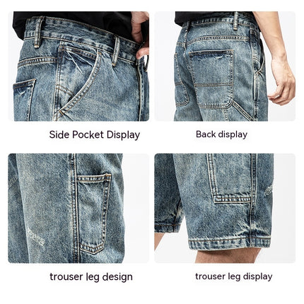 Men's Casual Loose Fit Multi-Pockets Cargo Denim Shorts