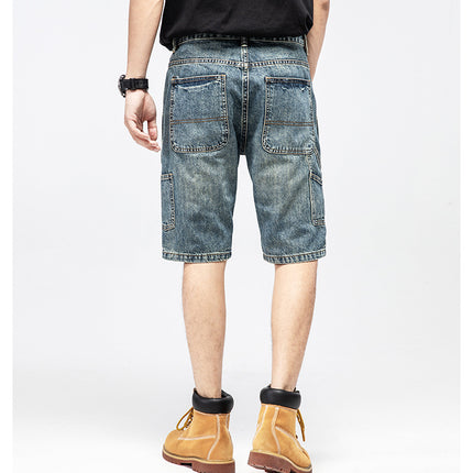 Men's Casual Loose Fit Multi-Pockets Cargo Denim Shorts