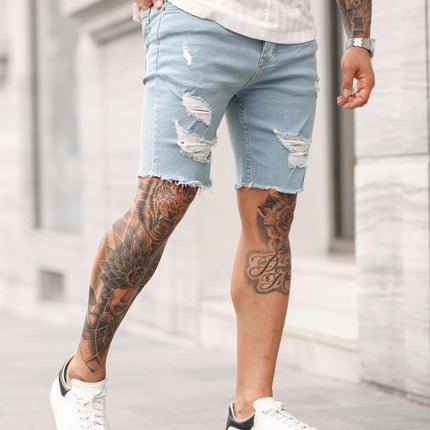 Men's Fashion Ripped Short Jeans Casual Denim Shorts with Hole