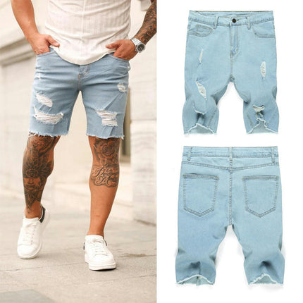 Men's Fashion Ripped Short Jeans Casual Denim Shorts with Hole