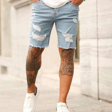 Men's Fashion Ripped Short Jeans Casual Denim Shorts with Hole