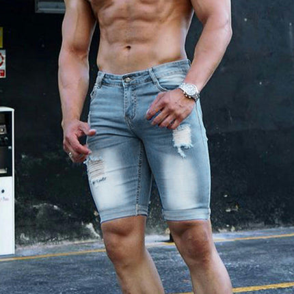 Men's Fashion Ripped Short Jeans Casual Denim Shorts with Hole Model A