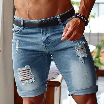 Men's Fashion Ripped Short Jeans Casual Denim Shorts with Hole Model A