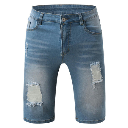 Men's Fashion Ripped Short Jeans Casual Denim Shorts with Hole Model A