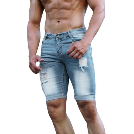 Men's Fashion Ripped Short Jeans Casual Denim Shorts with Hole Model A