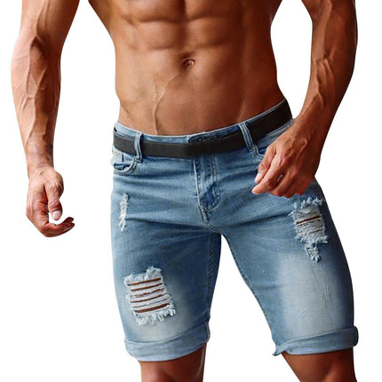 Men's Fashion Ripped Short Jeans Casual Denim Shorts with Hole Model A