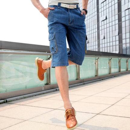 Men's Classic Cargo Denim Shorts Jeans with Multi Pockets