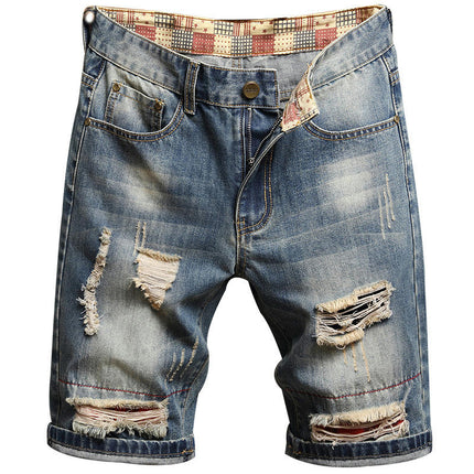 Men's Ripped Jean Short Distressed Straight Fit Denim Shorts