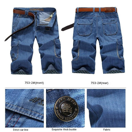 Men's Classic Cargo Denim Shorts Jeans with Multi Pockets