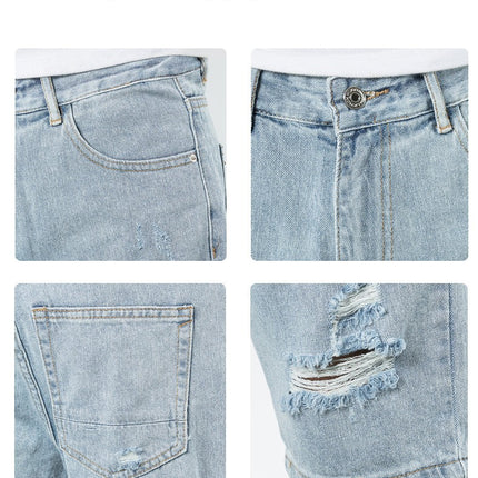 Men's Fashion Ripped Short Jeans Loose Fit Casual Denim Shorts with Hole