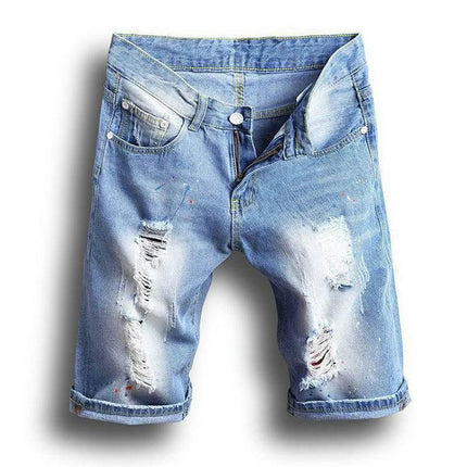 Men's Distressed Jean Shorts Casual Ripped Denim Short Pants with Pockets