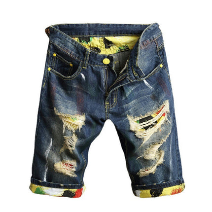 Men's Distressed Jean Shorts Casual Ripped Denim Short Pants with Pockets