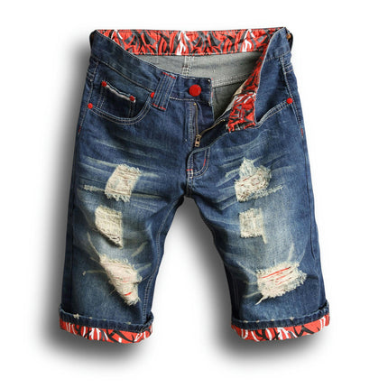 Men's Distressed Jean Shorts Casual Ripped Denim Short Pants with Pockets