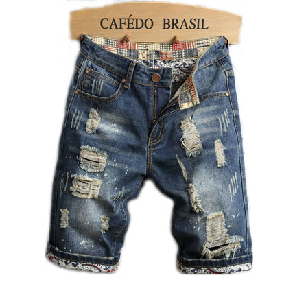 Men's Jean Shorts Casual Ripped Denim Shorts with Pockets