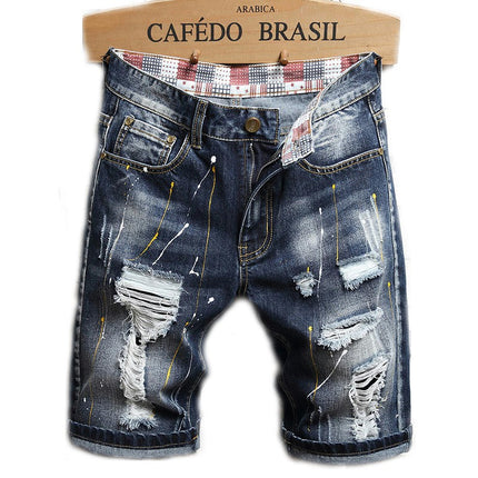 Men's Jean Shorts Casual Ripped Denim Shorts with Pockets