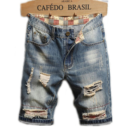 Men's Jean Shorts Casual Ripped Denim Shorts with Pockets