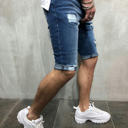 Men's Classic Fit Distressed Ripped Denim Shorts