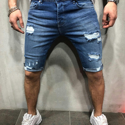 Men's Classic Fit Distressed Ripped Denim Shorts