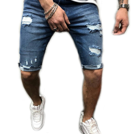 Men's Classic Fit Distressed Ripped Denim Shorts