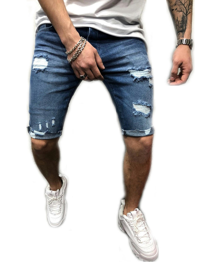 Men's Classic Fit Distressed Ripped Denim Shorts