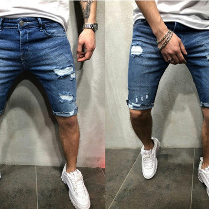 Men's Classic Fit Distressed Ripped Denim Shorts