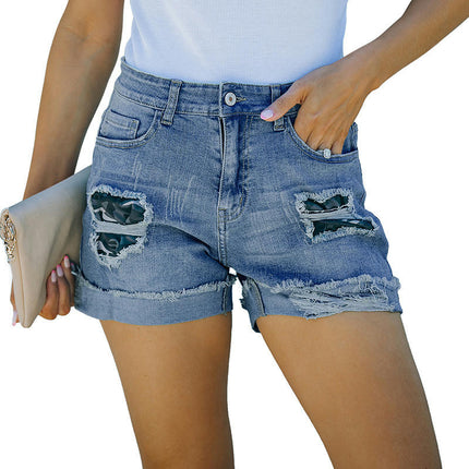 Denim Shorts for Women Mid Waisted Folded Hem Jean Shorts