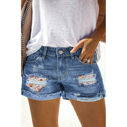 Denim Shorts for Women Mid Waisted Folded Hem Jean Shorts