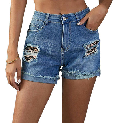 Denim Shorts for Women Mid Waisted Folded Hem Jean Shorts