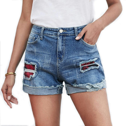 Denim Shorts for Women Mid Waisted Folded Hem Jean Shorts