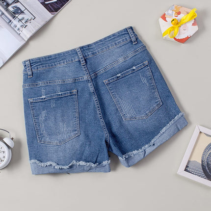 Denim Shorts for Women Mid Waisted Folded Hem Jean Shorts