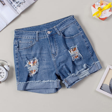 Denim Shorts for Women Mid Waisted Folded Hem Jean Shorts