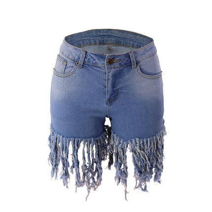 Women's Denim Shorts, High Waisted Hem Tassels Short Pants Jeans