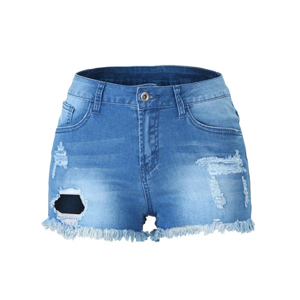 Women's Ripped Mid Waisted Denim Shorts with Pockets