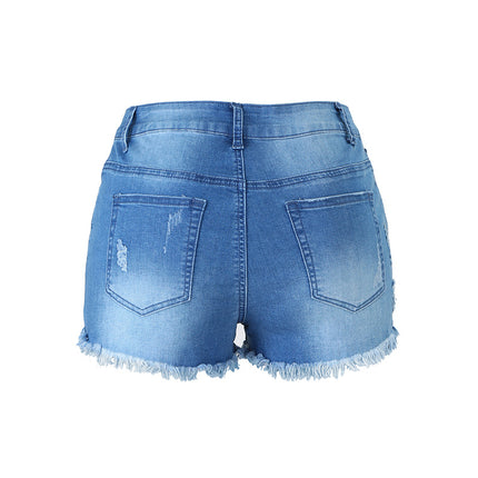 Women's Ripped Mid Waisted Denim Shorts with Pockets